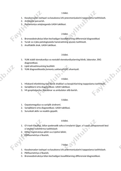 tashhislash bilan bog'liq biletlar to'plami — DOCX