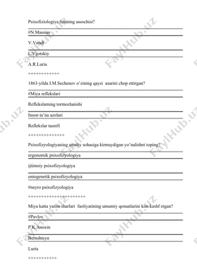 psixofiziologiya fanining asoschisi savllar — DOCX
