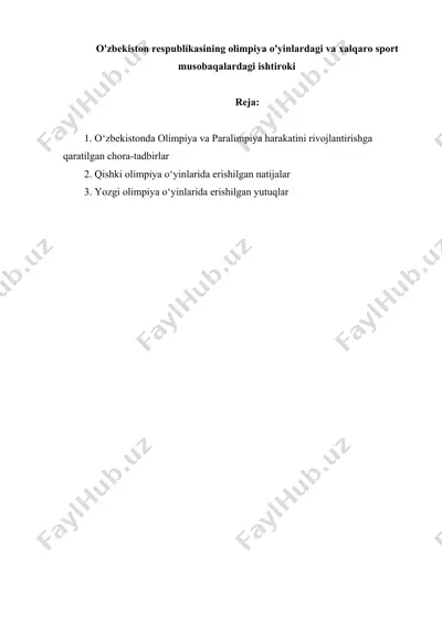 o'zbekiston respublikasining olimpiya o'yinlardagi va xalqaro sport musobaqalardagi ishtiroki — DOCX