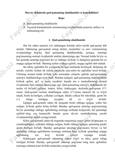 bolalarda qad-qomatning shakllanishi va kamchiliklari — DOCX