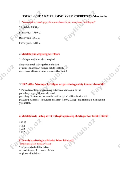 psixologik xizmat. psixologik korreksiya — DOCX