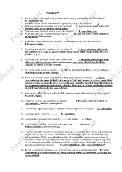 psixologiya savollar — DOCX