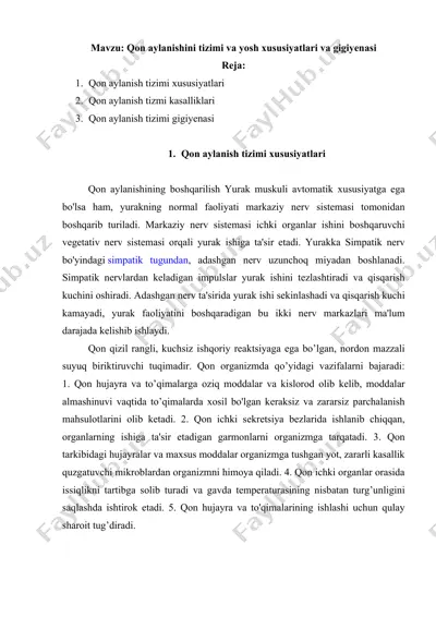 qon aylanishini tizimi va yosh xususiyatlari va gigiyenasi — DOCX