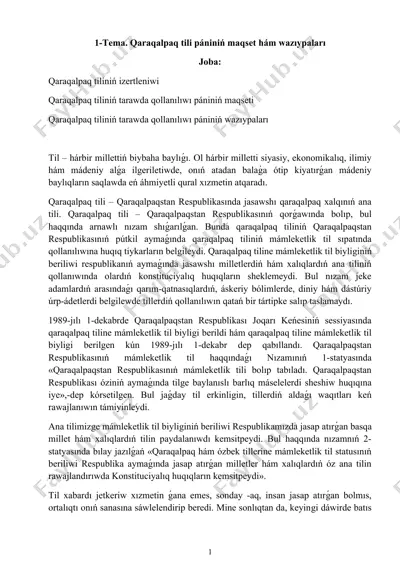 qaraqalpaq tili pániniń maqset hám wazıypaları — DOCX