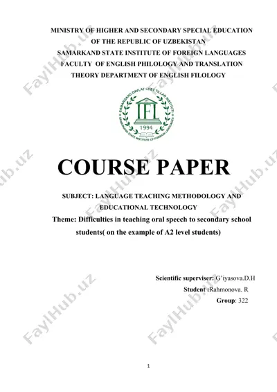 difficulties in teaching oral speech to secondary school students at a2 level — DOCX