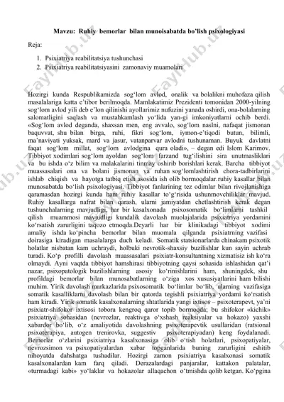 ruhiy bemorlar bilan munosabatda bo'lish — DOCX