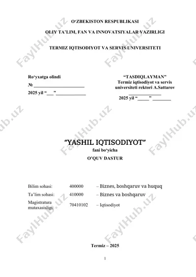 yashil iqtisodiyot fani bo‘yicha o’quv dastur — DOCX