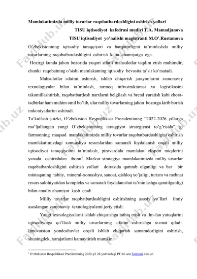 milliy tovarlar raqobatbardoshligini oshirish yollari — DOCX