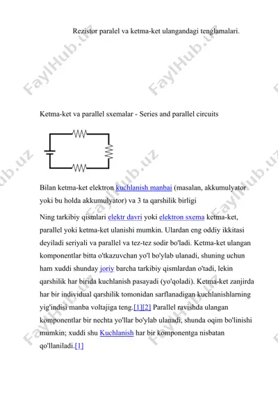 ketma-ket va parallel sxemalar - series and parallel circuits — DOCX