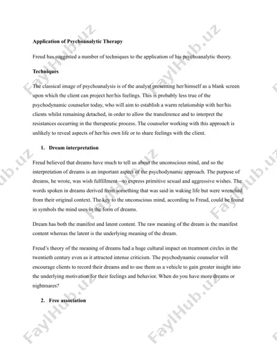 application of psychoanalytic therapy — DOCX