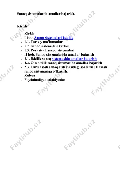 sanoq sistemalarda amallar bajarish — DOCX