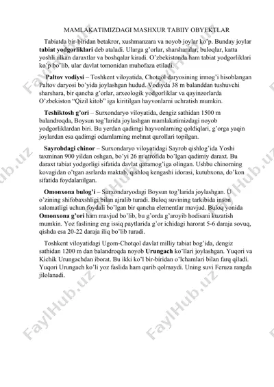 mamlakatimizdagi mashxur tabiiy obyektlar — DOCX