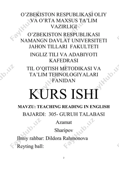 teaching reading in english — DOCX