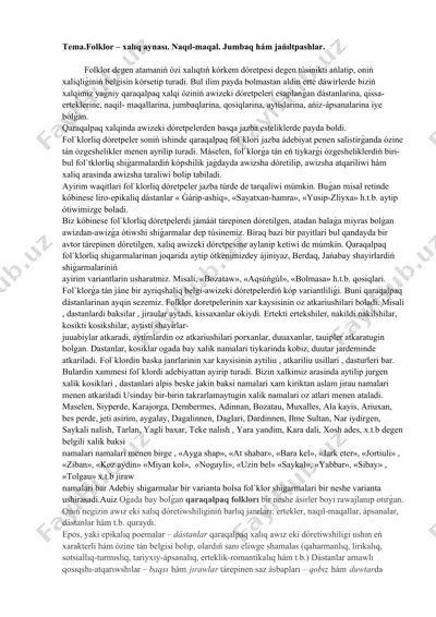 folklor – xalıq aynası. naqıl-maqal. jumbaq hám jańıltpashlar — DOCX