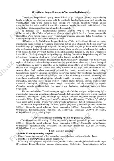 o'zbekiston respublikasining ta’lim sohasidagi islohatlari — DOCX