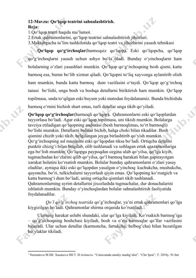 qo‘lqop teatrini sahnalashtirish — DOCX