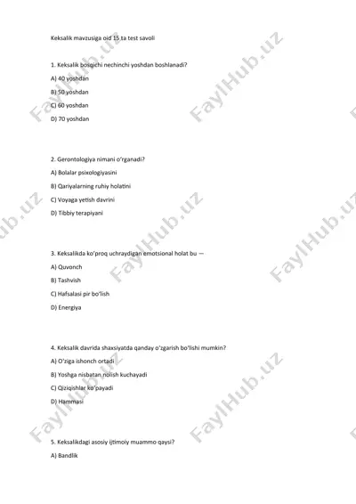 keksalik mavzusiga oid 15 ta test savoli — DOCX