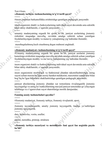 jismoniy tarbiya test savollar javobi bilan — DOCX