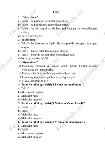 talab, taklif va ehtiyoj — DOCX