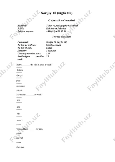 quyiz: xorijiy til (ingliz tili) — DOCX