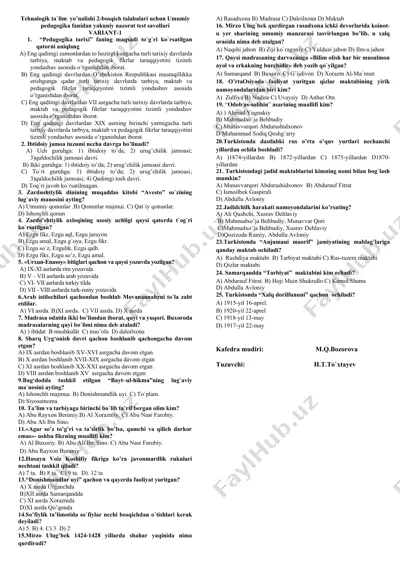 umumiy pedagogika fanidan yakuniy nazorat test savollari variant-1 — DOCX