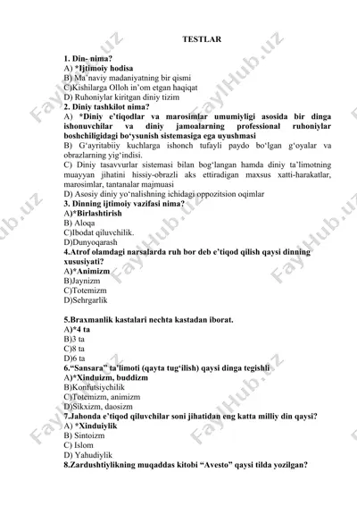 din haqida testlar — DOCX