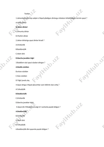 jahon dinlari testi — DOCX