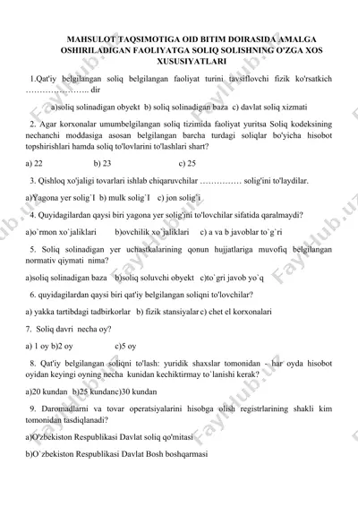 soliq solinadigan faoliyat turlari — DOCX