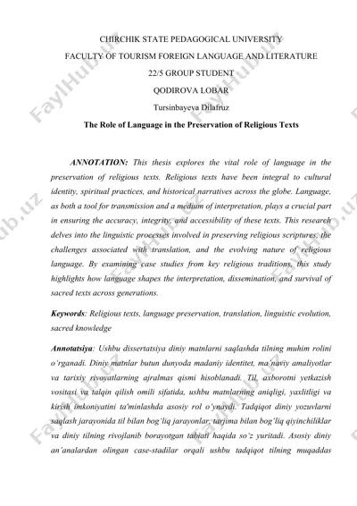 the role of language in the preservation of religious texts — DOCX