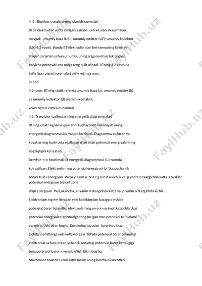 bipolyar tranzistorning ulanish sxemalari — DOCX