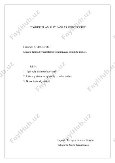iqtisodiy tizimlar va ularning turli xususiyatlari — DOCX