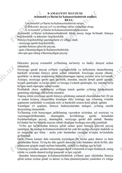 avtomobil yo'llarini ko'kalamzorlashtirish usullari — DOCX