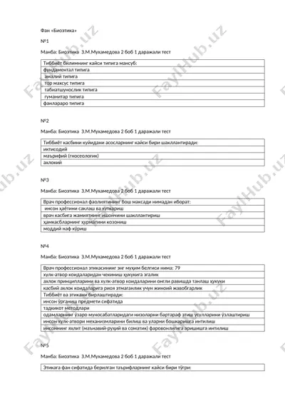 bioetika testlari — DOCX