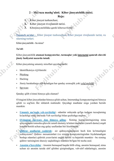 kiber-jinoyatchilik haqida ma’lumotlar — DOCX