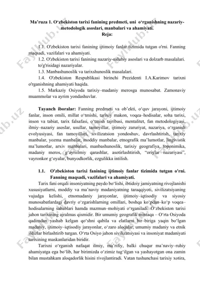 o‘zbekiston tarixi fanining predmeti va nazariy-metodologik asoslari — DOCX