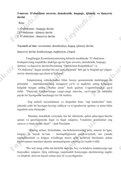 o‘zbekiston suveren, demokratik, huquqiy, ijtimoiy va dunyoviy davlat — DOCX