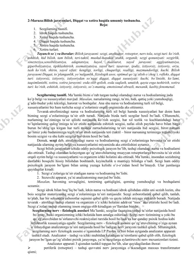 bilish jarayonlari, diqqat va xotira haqida umumiy tushuncha — DOCX