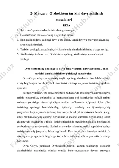 o‘zbekiston tarixini davrlashtirish masalalari — DOCX