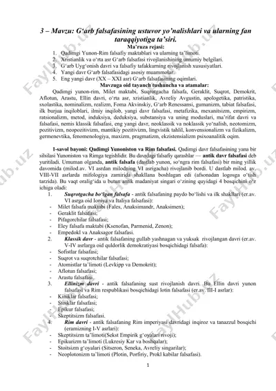 g‘arb falsafasining ustuvor yo’nalishlari va ularning fan taraqqiyotiga ta’siri — DOCX