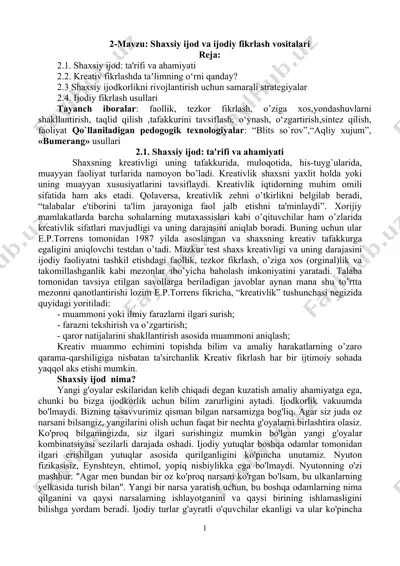 shaxsiy ijod va ijodiy fikrlash vositalari — DOCX