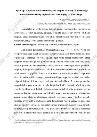 qishloq xo’jalik mahsulotlarini xalqaro bozorlar standartlariga muvofiqlashtirish — DOCX