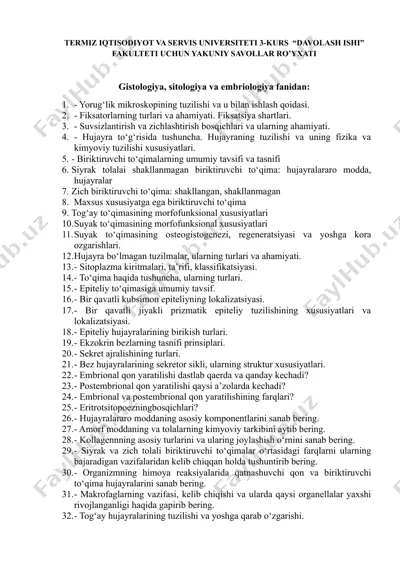 i 3-kurs "davolash ishi" fakulteti uchun yakuniy savollar ro'yxati — DOCX