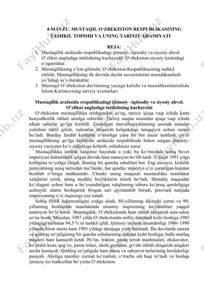 mustaqil o‘zbekiston respublikasining tashkil topishi va uning tarixiy ahamiyati — DOCX