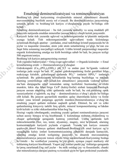 emalning demineralizatsiyasi va remineralizatsiyasi — DOCX