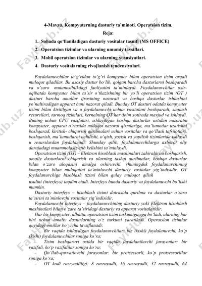 kompyuterning dasturiy ta’minoti. operatsion tizim — DOCX