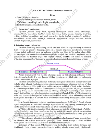 6-ma'ruza: tafakkur intellekt va kreativlik — DOCX