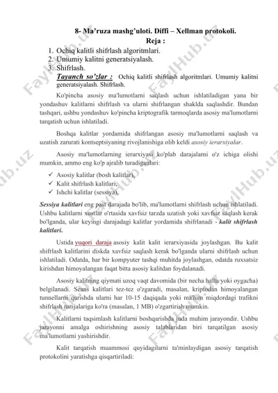 ma’ruza mashg’uloti. diffi – xellman protokoli — DOCX