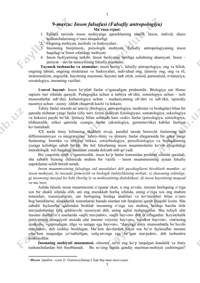 inson falsafasi (falsafiy antropologiya) — DOCX