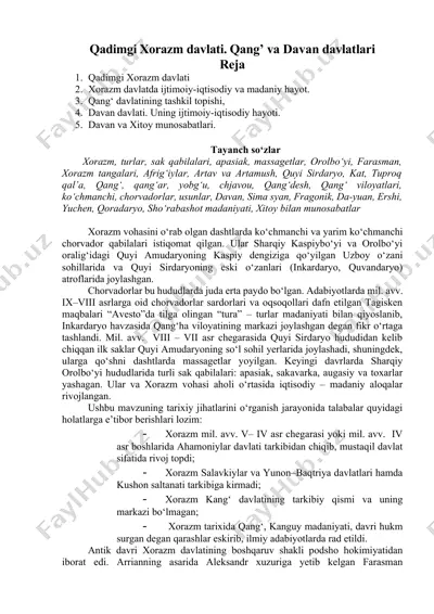qadimgi xorazm davlati. qang’ va davan davlatlari — DOCX