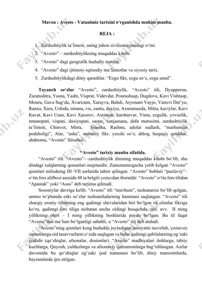 avеsto - vatanimiz tarixini o‘rganishda muhim manba — DOCX
